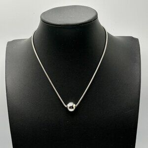 Vintage Crown Trifari Necklace Silver Tone Minimalist Bead Pendant 14.5 Inch